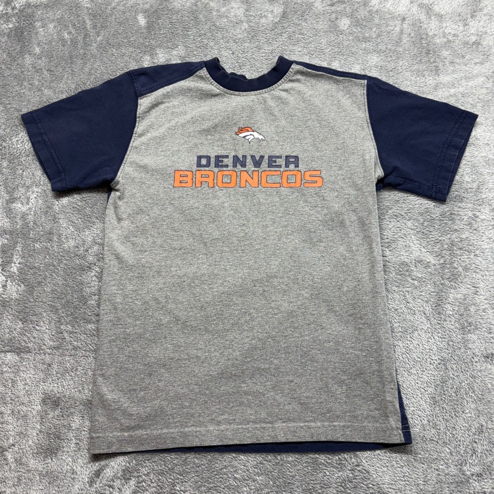 Reebok T-Shirt Kids L 14/16 Gray Navy Good Denver Broncos NFL Football Tee